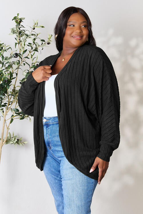 Basic Bae Full Size Ribbed Open Front Long Sleeve Cardigan - FunkyPeacockStore (Store description)