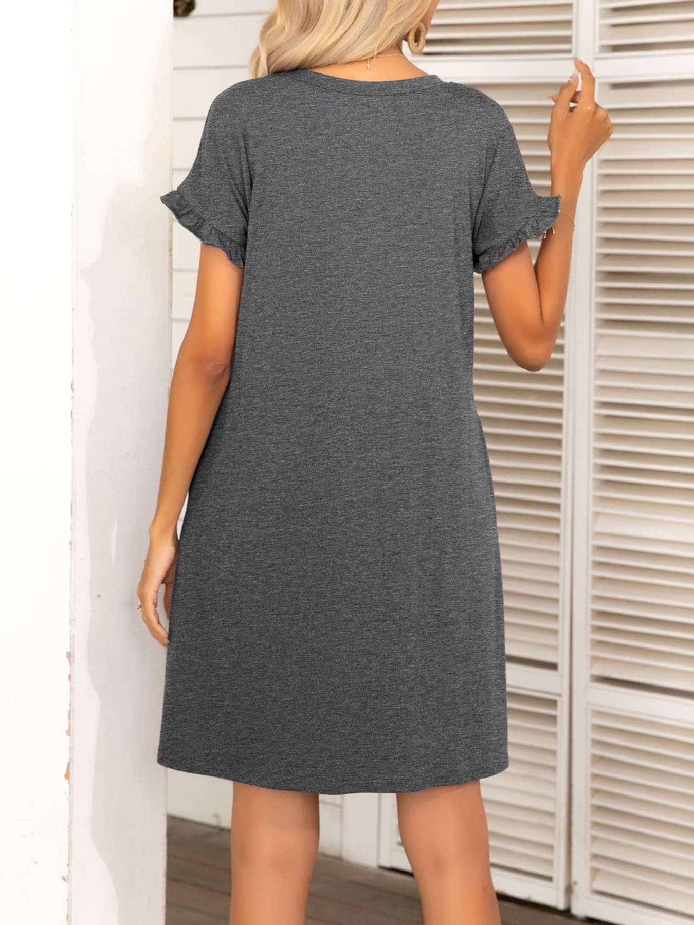 Round Neck Flounce Sleeve Dress with Pockets - FunkyPeacockStore (Store description)