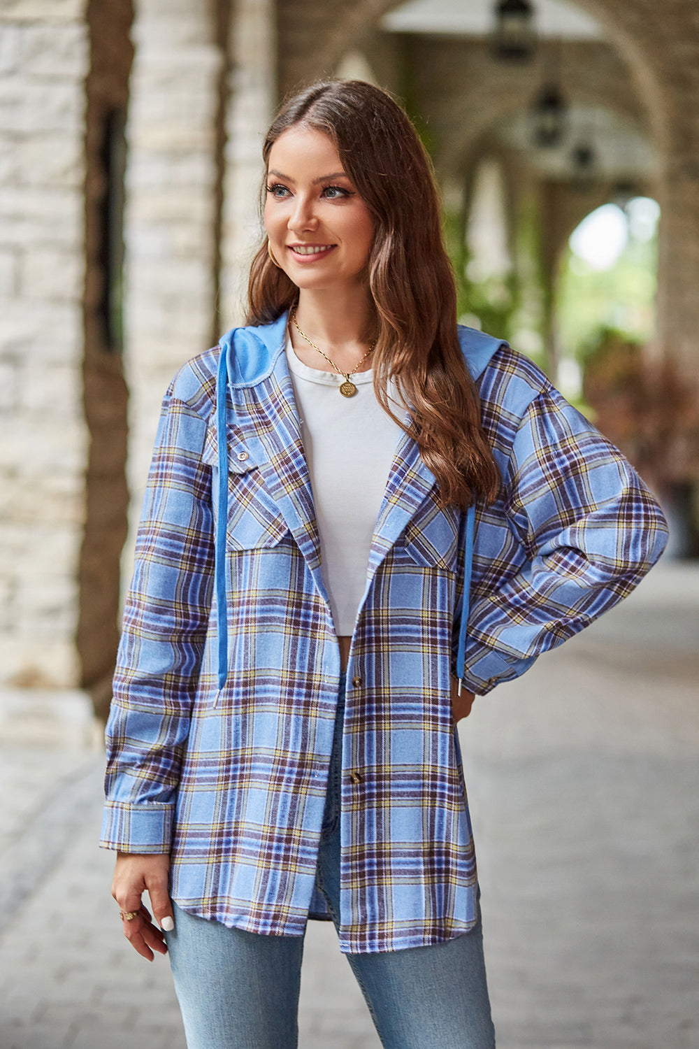 Plaid Long Sleeve Hooded Jacket - FunkyPeacockStore (Store description)