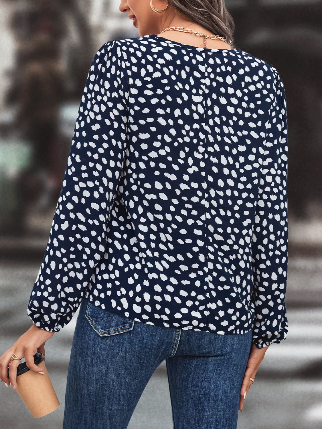 Printed Tie Neck Long Sleeve Blouse - FunkyPeacockStore (Store description)