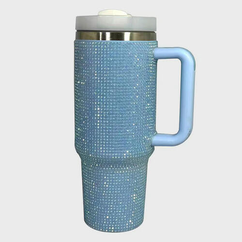 Rhinestone Stainless Steel Tumbler with Straw - FunkyPeacockStore (Store description)