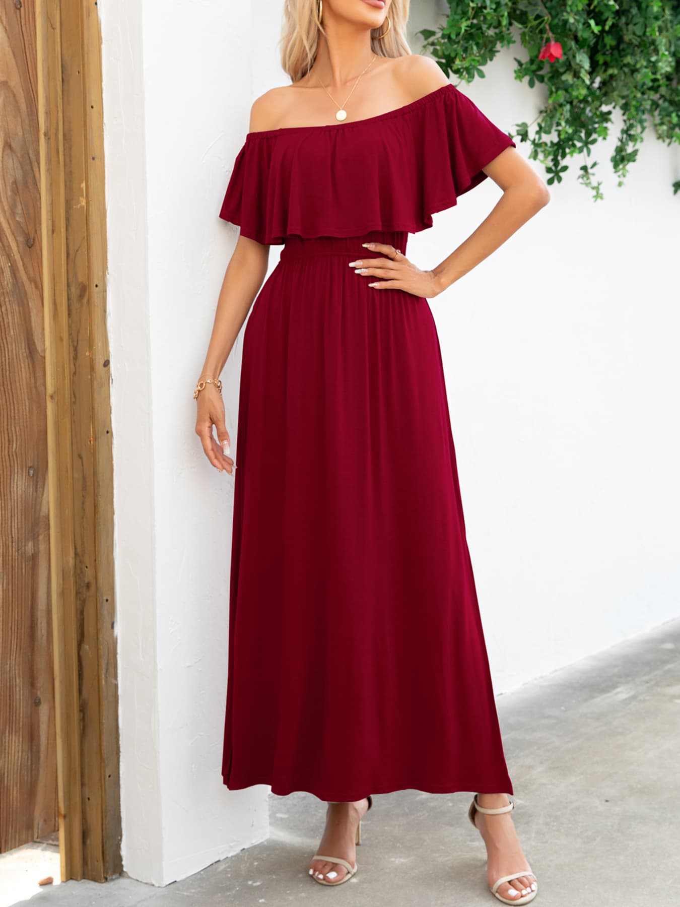 Off-Shoulder Slit Maxi Dress - FunkyPeacockStore (Store description)