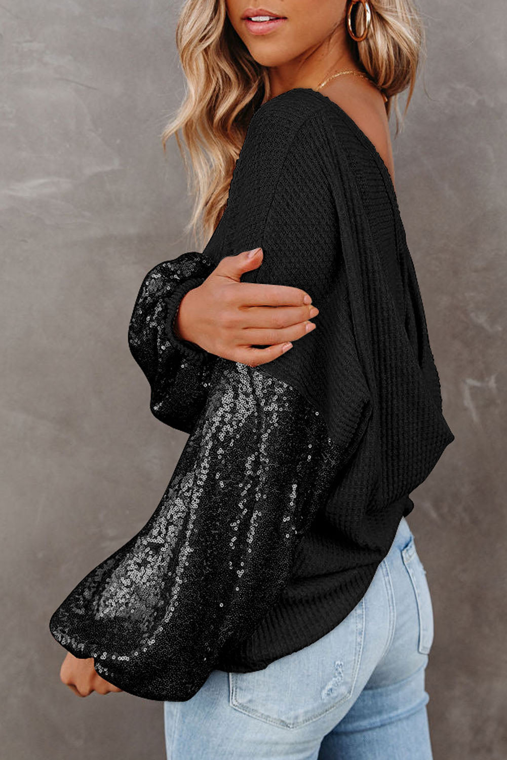 Sequin Waffle-Knit Blouse - FunkyPeacockStore (Store description)