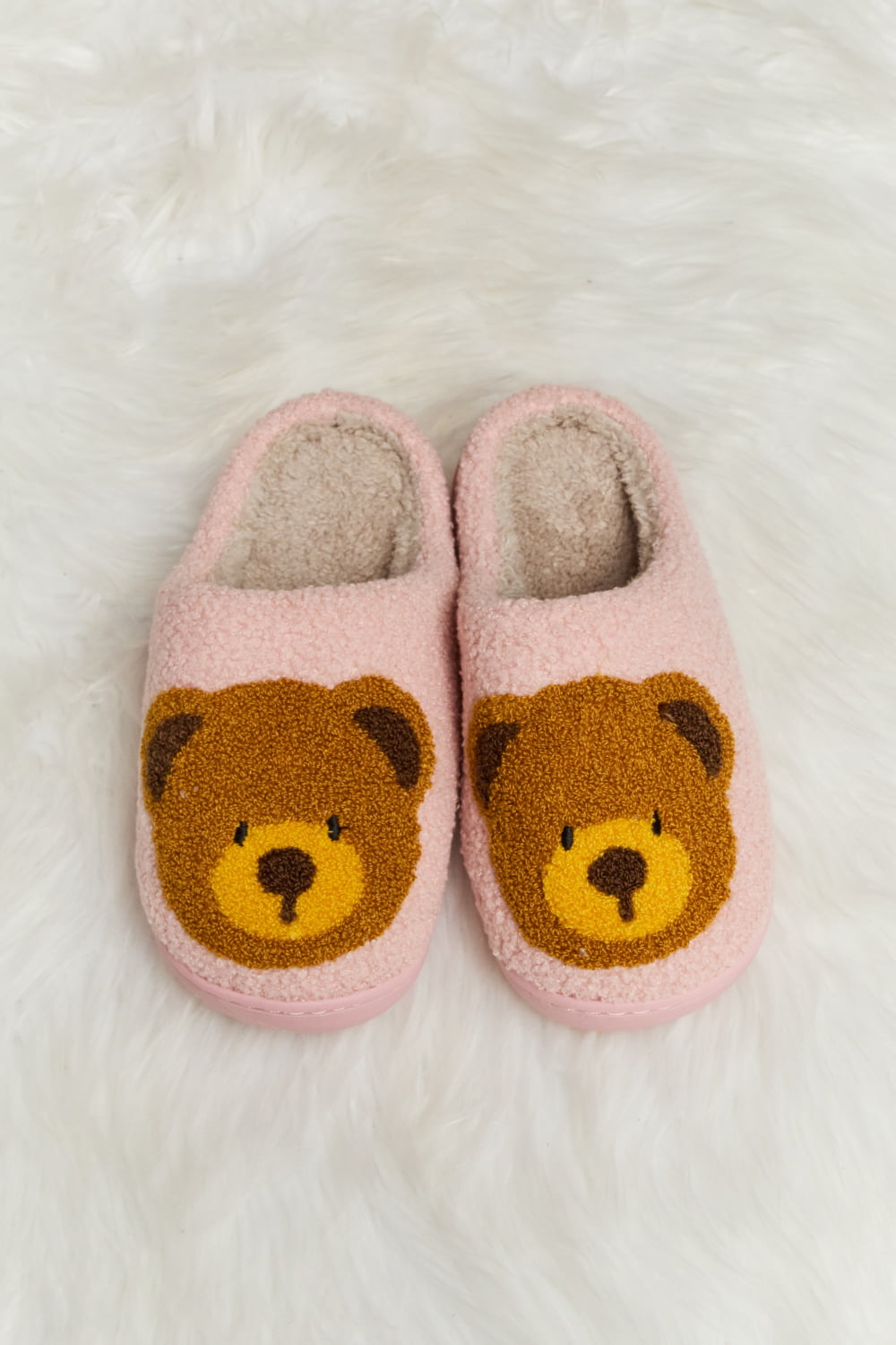 Melody Teddy Bear Print Plush Slide Slippers - FunkyPeacockStore (Store description)