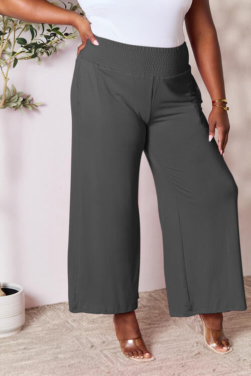 Double Take Full Size Smocked Wide Waistband Wide Leg Pants - FunkyPeacockStore (Store description)