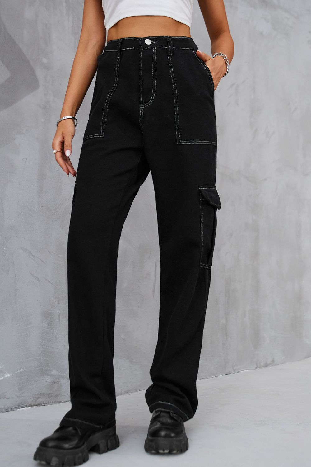 Long Straight Leg Jeans with Pockets - FunkyPeacockStore (Store description)