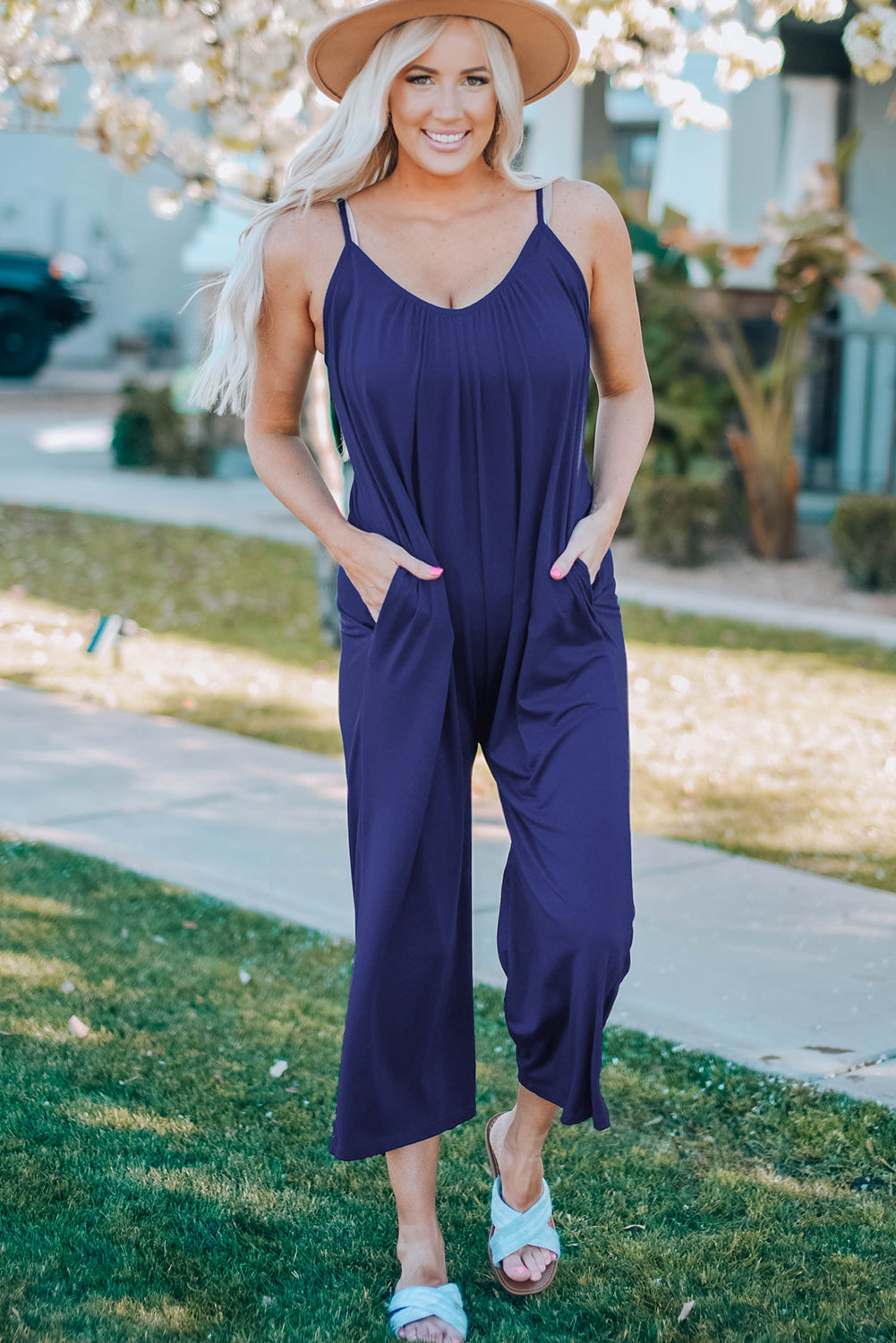 Spaghetti Strap Wide Leg Jumpsuit - FunkyPeacockStore (Store description)