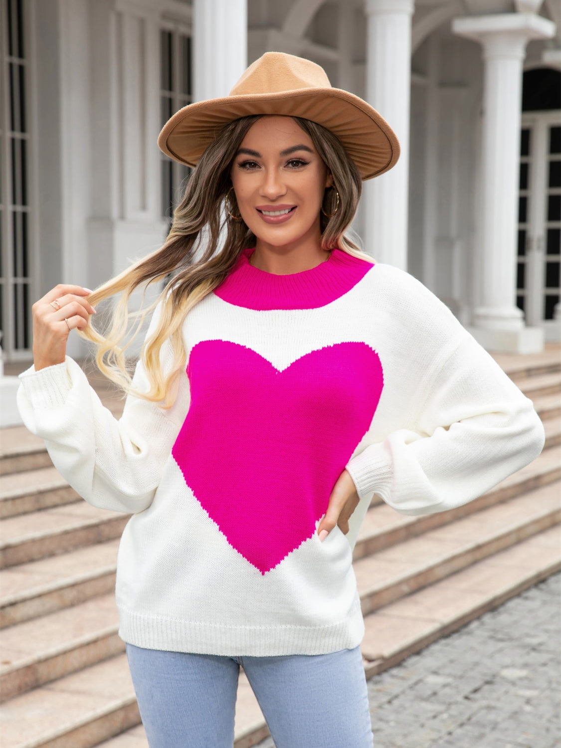 Heart Graphic Round Neck Sweater - FunkyPeacockStore (Store description)