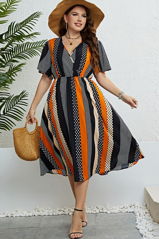 Mixed Print Striped Flutter Sleeve Dress - FunkyPeacockStore (Store description)