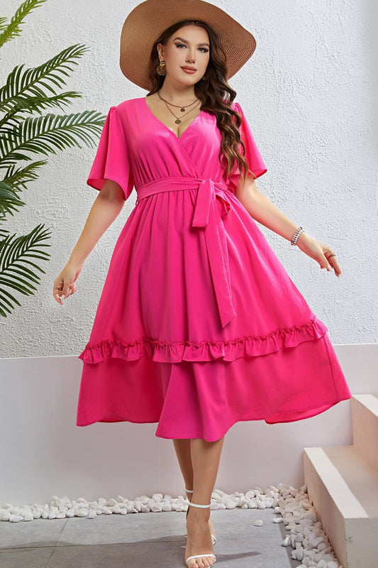 Belted Frill Trim Flutter Sleeve Dress - FunkyPeacockStore (Store description)