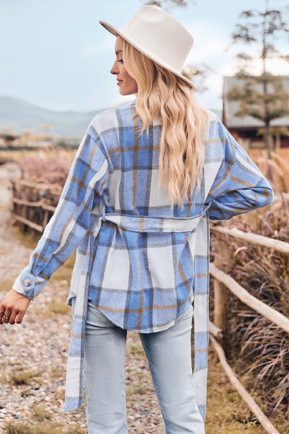 Plaid Collared Neck Bow Front Long Sleeve Jacket - FunkyPeacockStore (Store description)