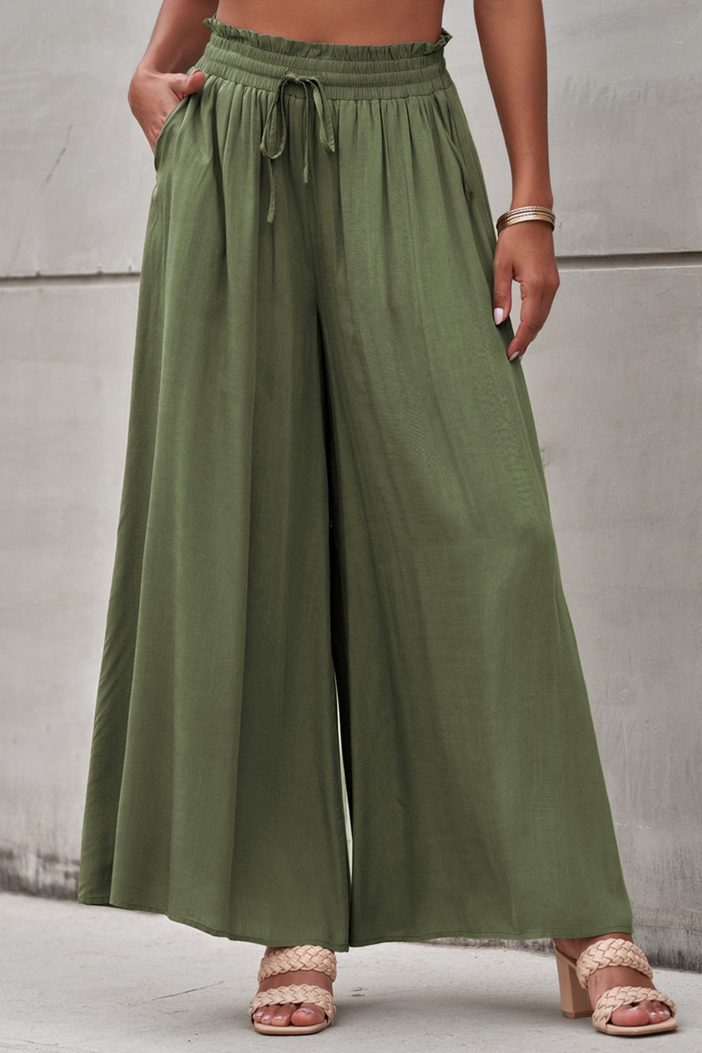 Drawstring Waist Wide Leg Pants - FunkyPeacockStore (Store description)