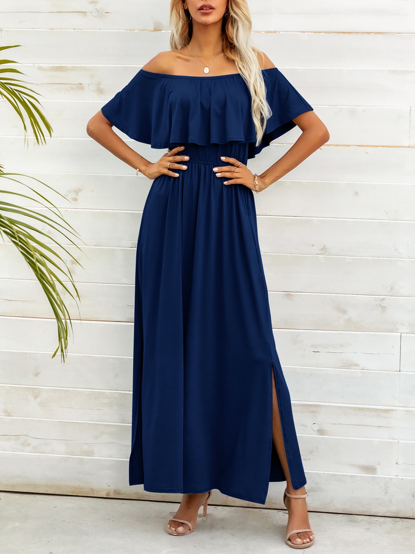 Off-Shoulder Slit Maxi Dress - FunkyPeacockStore (Store description)