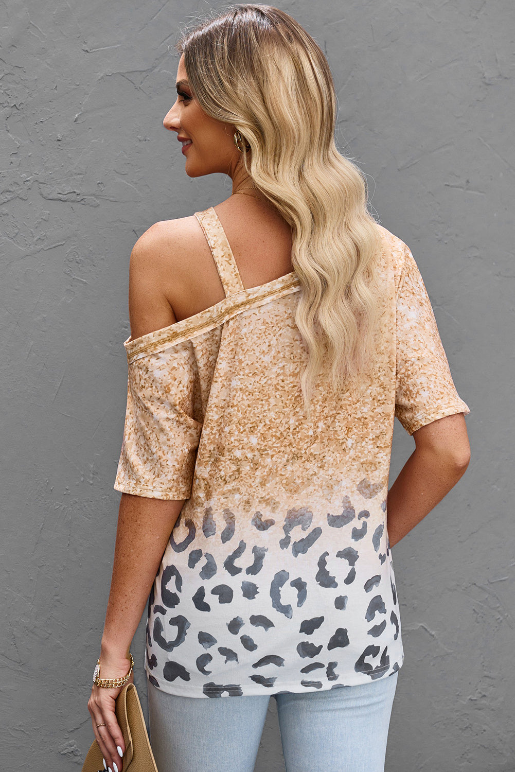 Leopard Asymmetrical Neck Cold-Shoulder Blouse - FunkyPeacockStore (Store description)