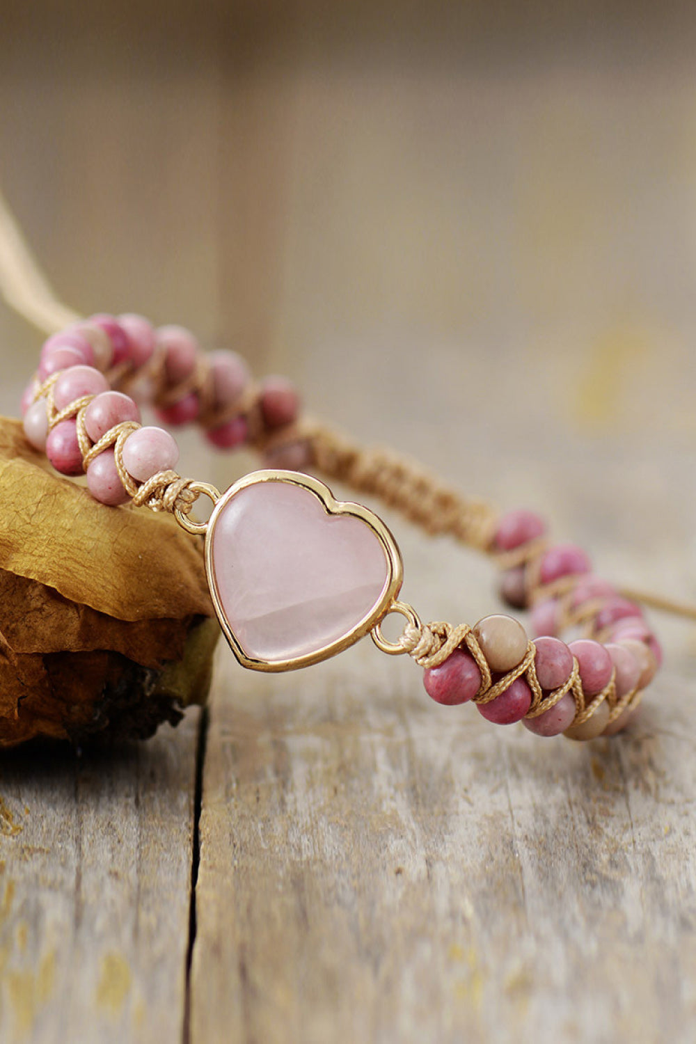 Rose Quartz Heart Beaded Bracelet - FunkyPeacockStore (Store description)