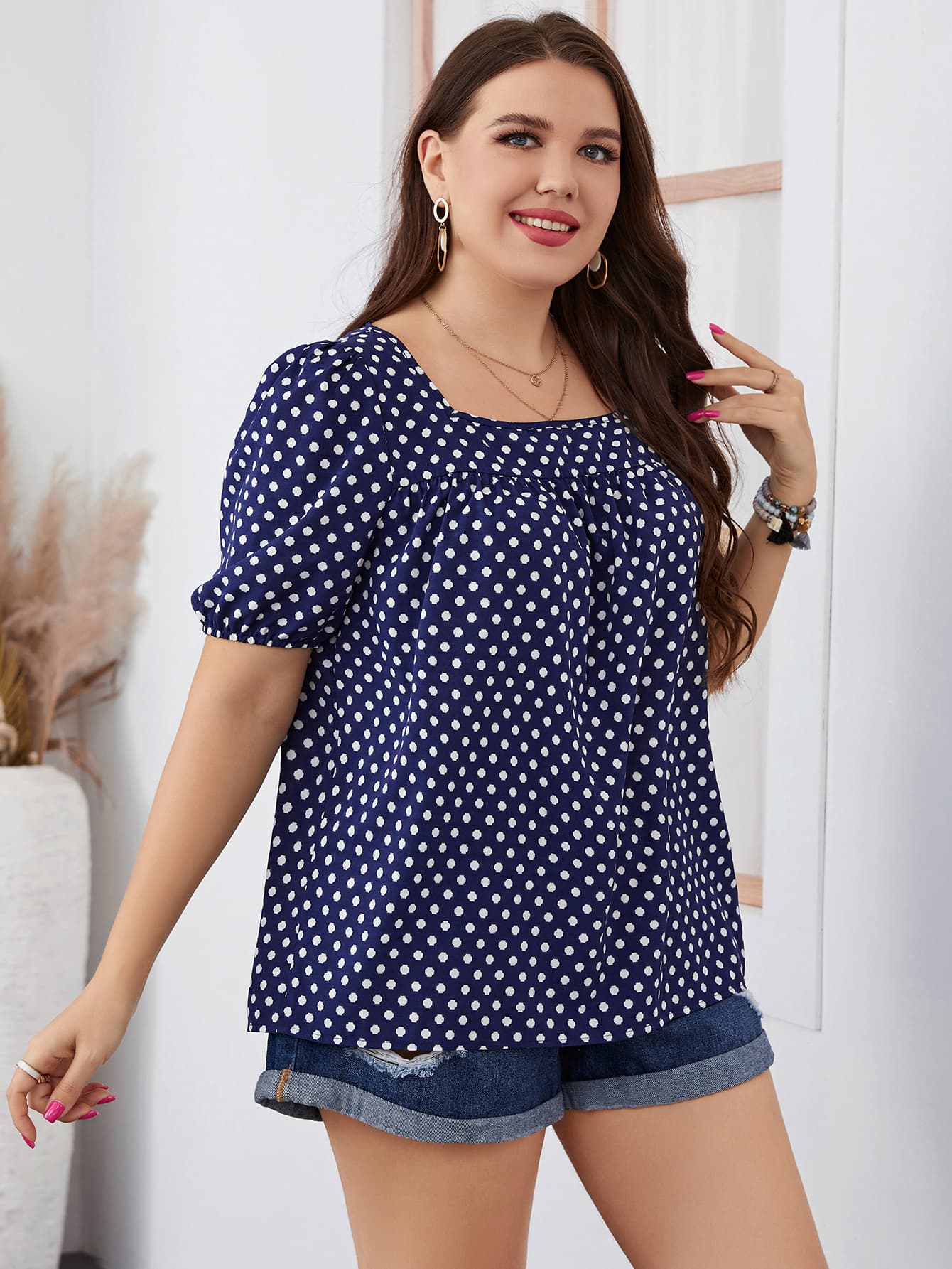 Polka Dot Square Neck Blouse - FunkyPeacockStore (Store description)