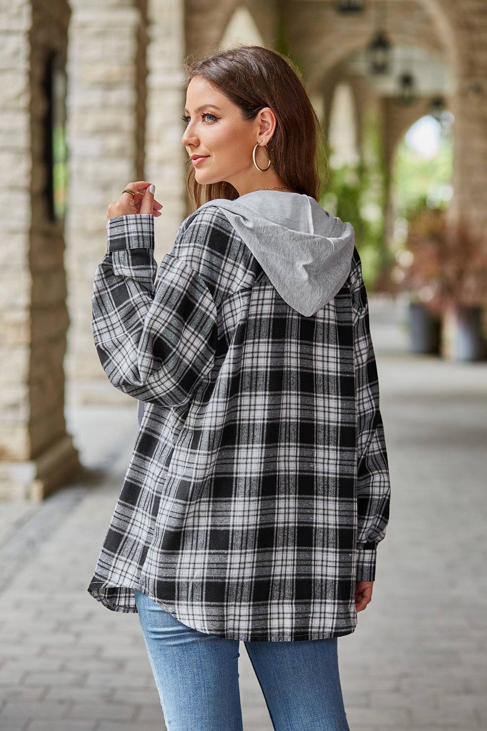 Plaid Long Sleeve Hooded Jacket - FunkyPeacockStore (Store description)