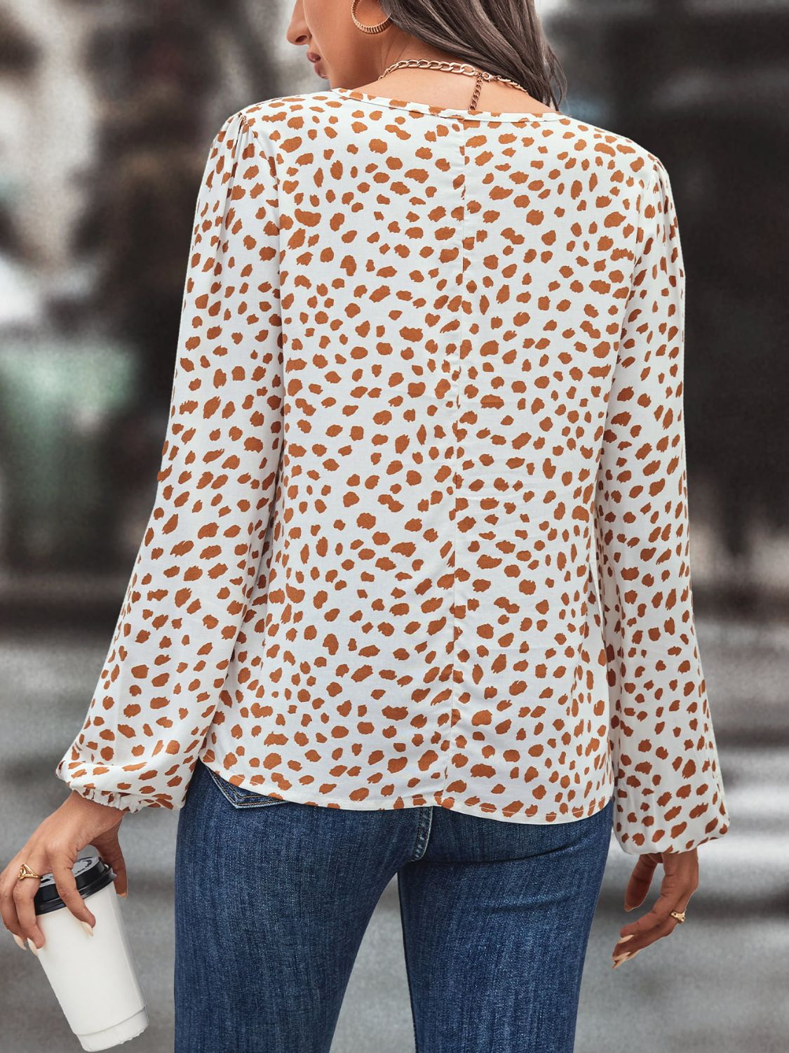 Printed Tie Neck Long Sleeve Blouse - FunkyPeacockStore (Store description)