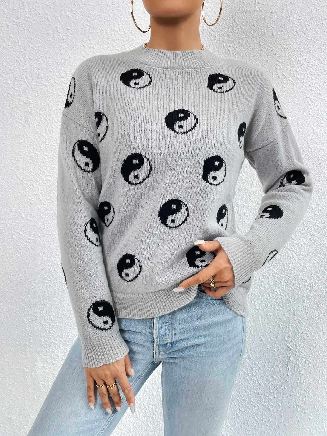 Patterned Drop Shoulder Sweater - FunkyPeacockStore (Store description)