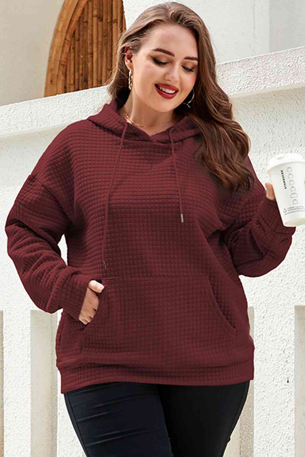 Plus Size Front Pocket Long Sleeve Hoodie - FunkyPeacockStore (Store description)