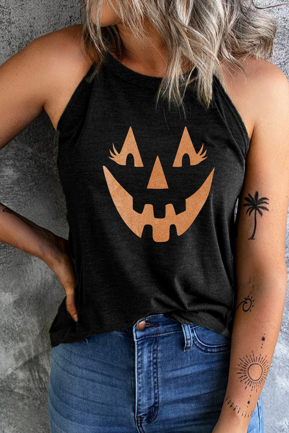 Round Neck Jack-O'-Lantern Graphic Tank Top - FunkyPeacockStore (Store description)