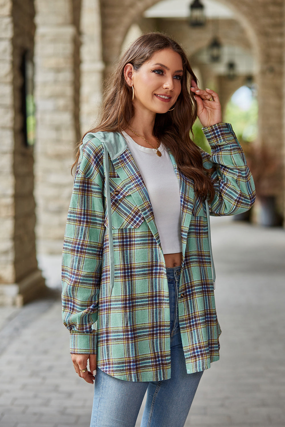 Plaid Long Sleeve Hooded Jacket - FunkyPeacockStore (Store description)