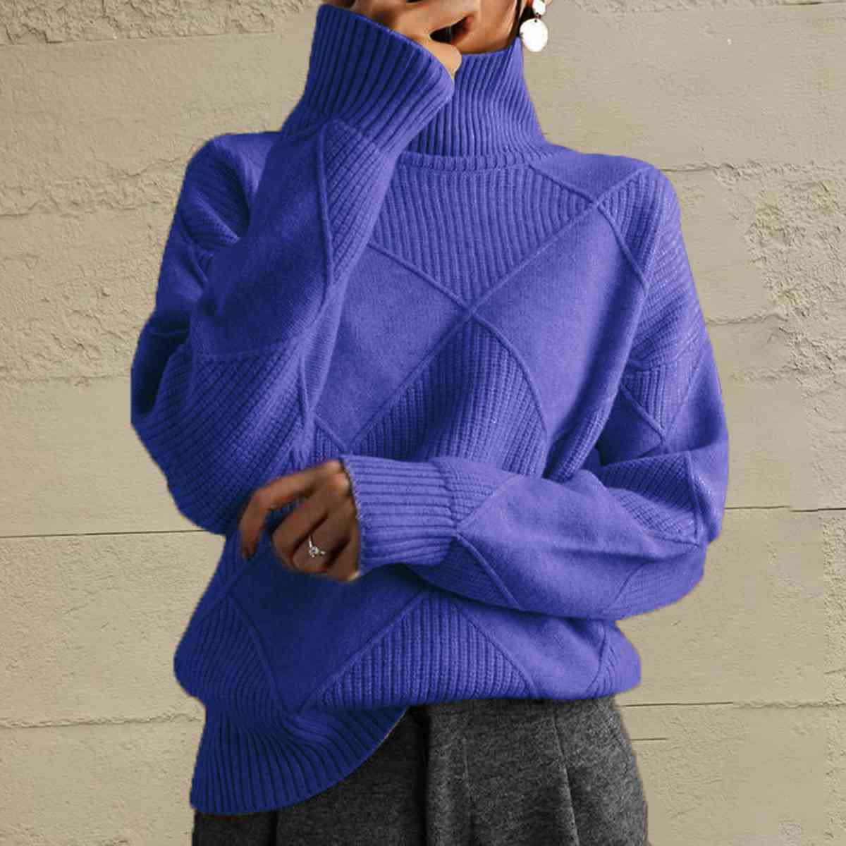 Geometric Turtleneck Long Sleeve Sweater - FunkyPeacockStore (Store description)