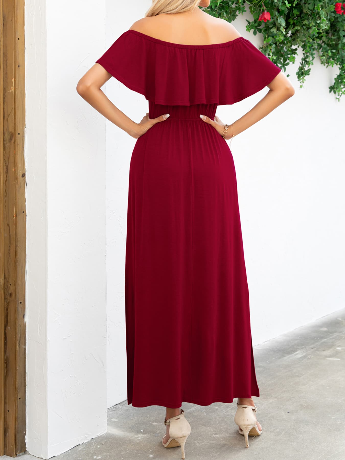 Off-Shoulder Slit Maxi Dress - FunkyPeacockStore (Store description)