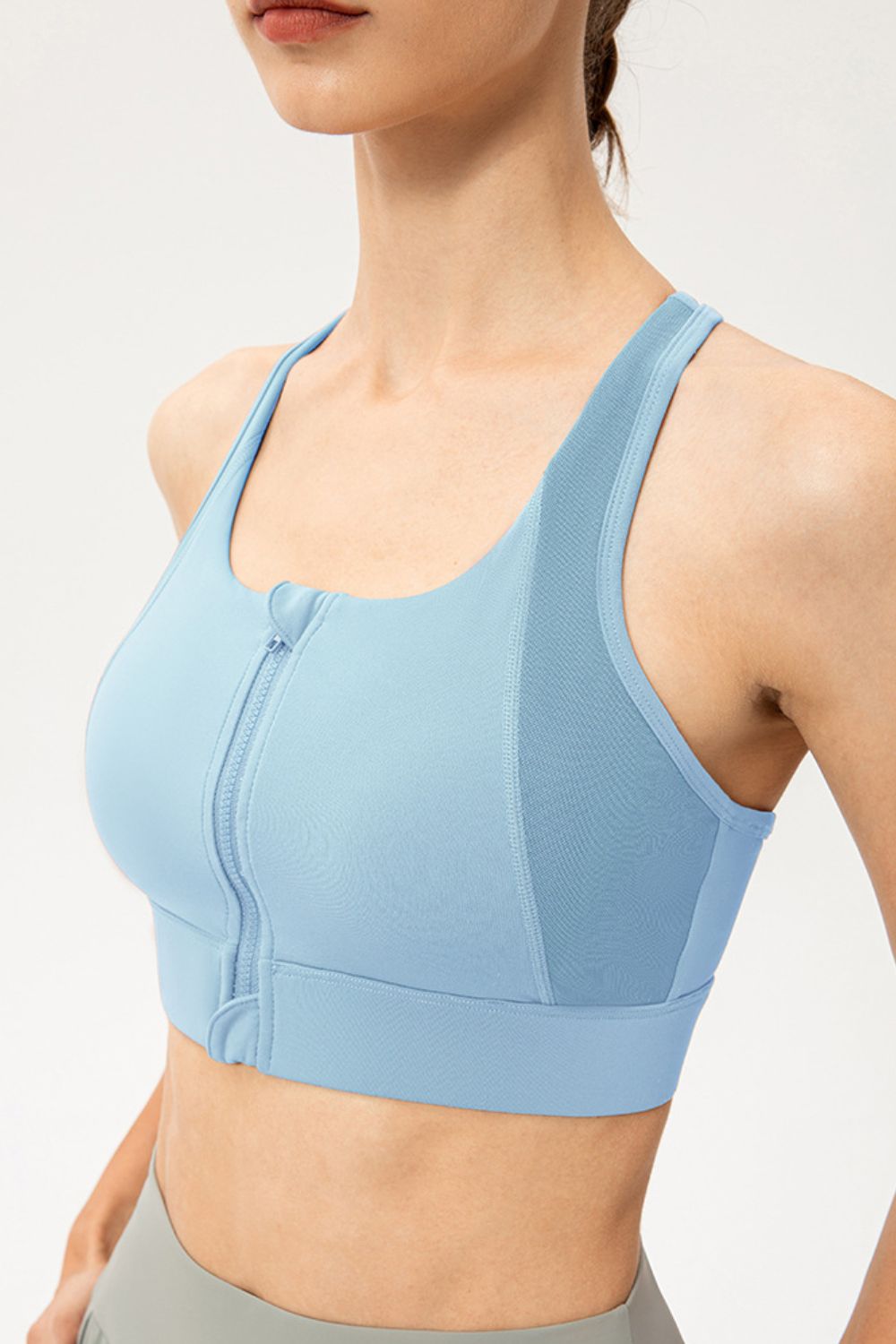 Zip-Up Round Neck Sports Bra - FunkyPeacockStore (Store description)