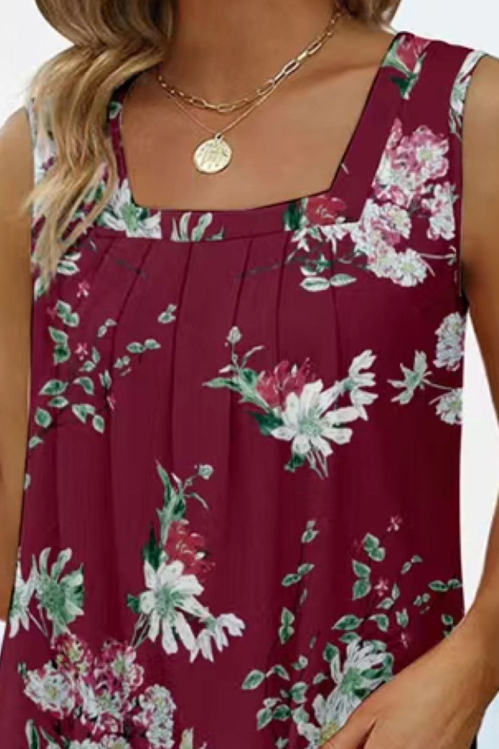 Printed Square Neck Curved Hem Tank - FunkyPeacockStore (Store description)