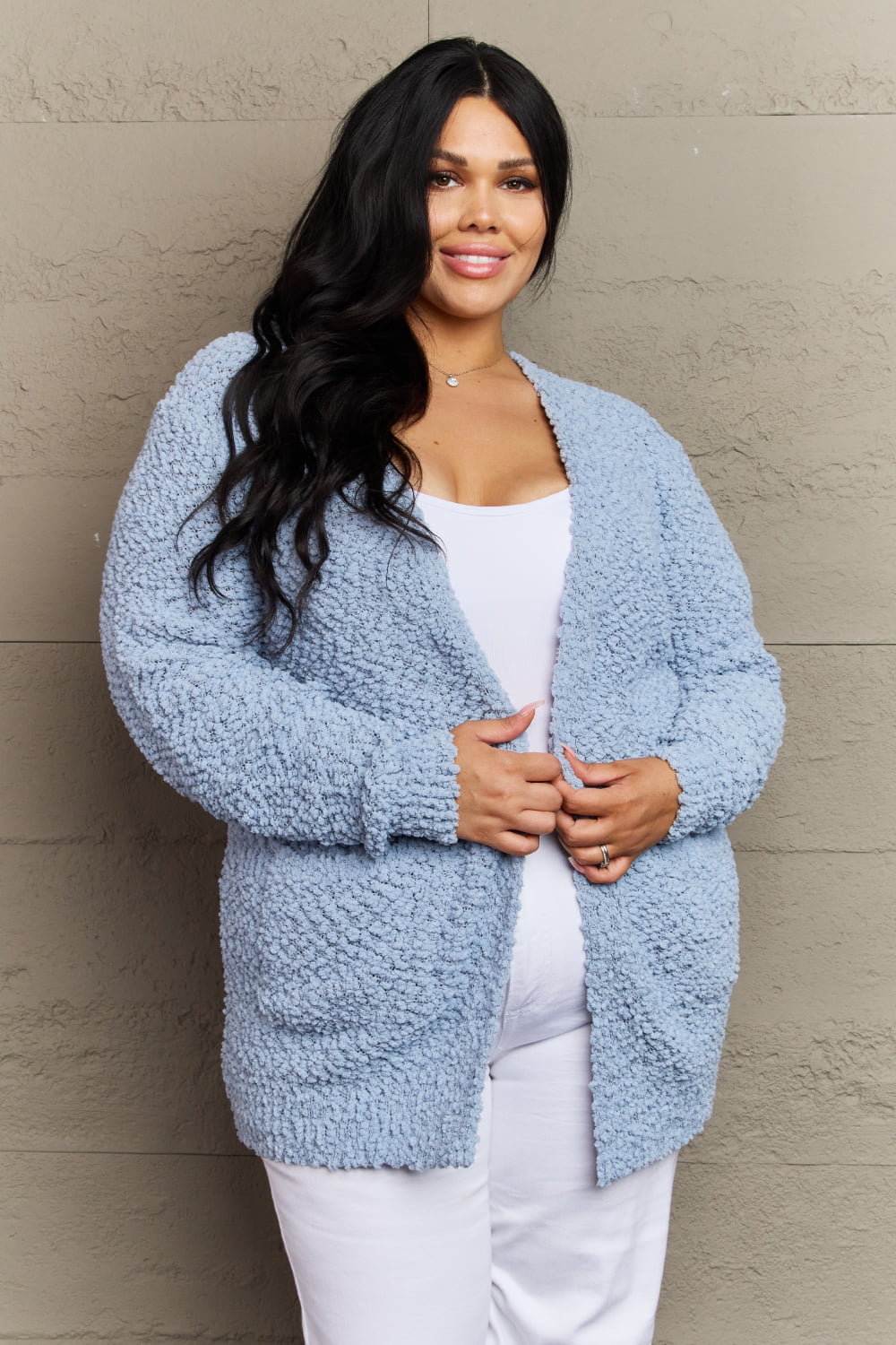 Zenana Falling For You Full Size Open Front Popcorn Cardigan - FunkyPeacockStore (Store description)