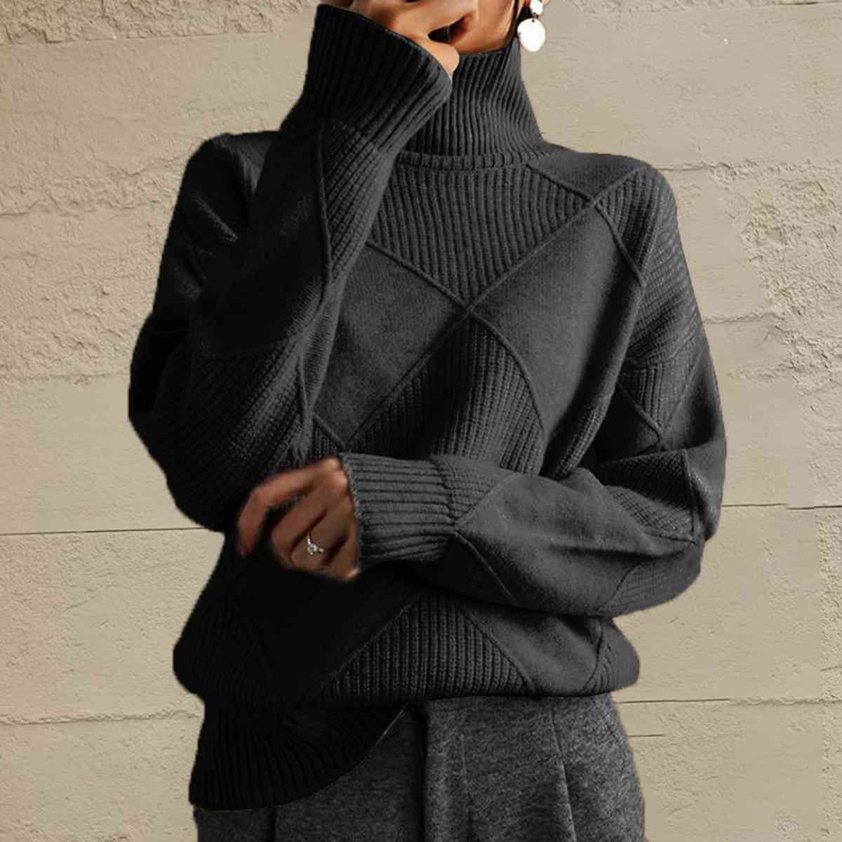 Geometric Turtleneck Long Sleeve Sweater - FunkyPeacockStore (Store description)