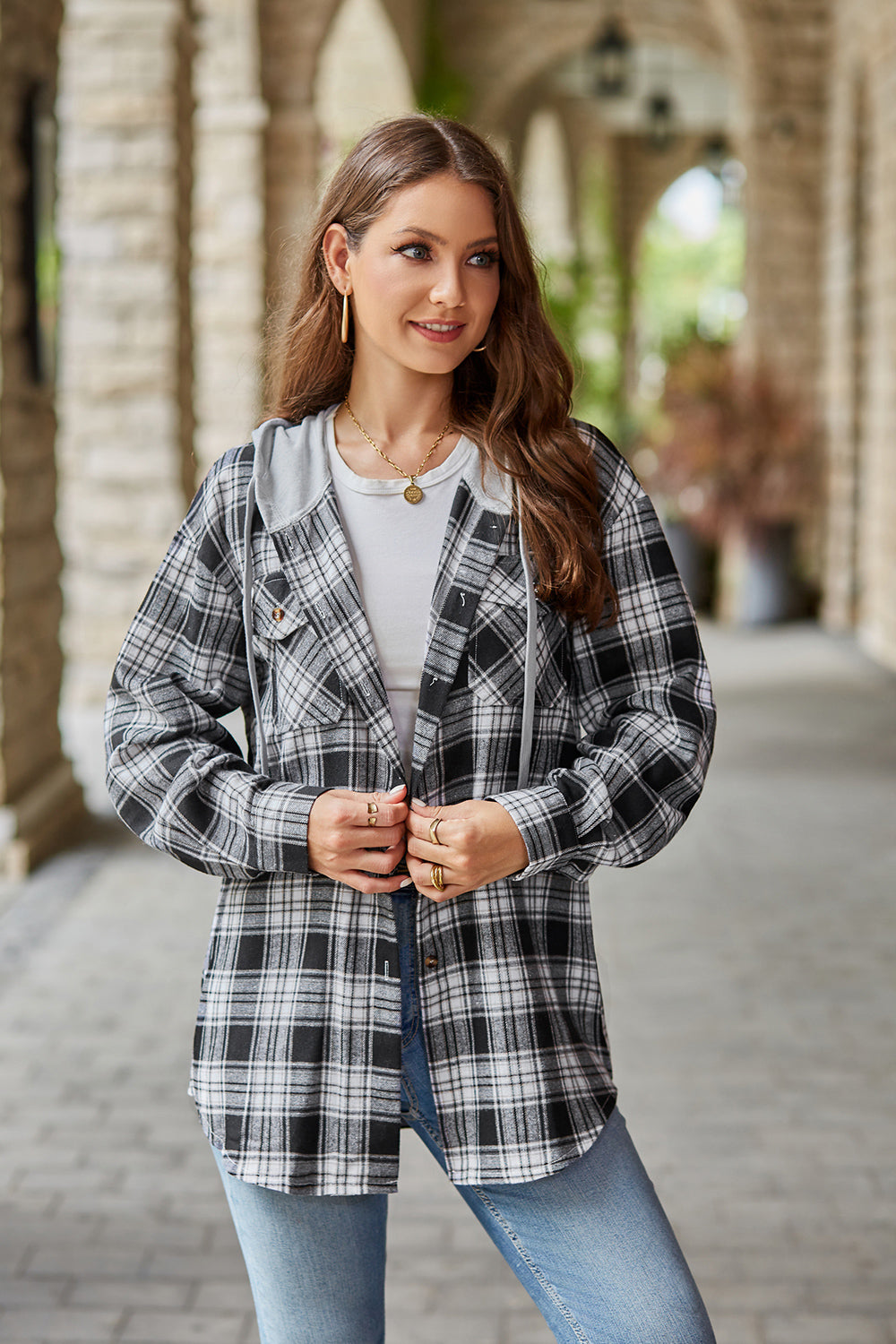 Plaid Long Sleeve Hooded Jacket - FunkyPeacockStore (Store description)