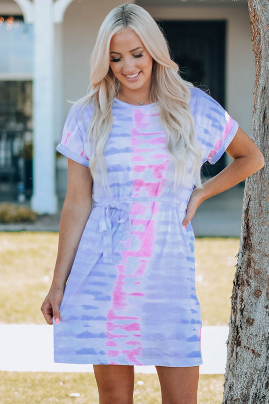 Women Tie-Dye Belted T-Shirt Dress - FunkyPeacockStore (Store description)