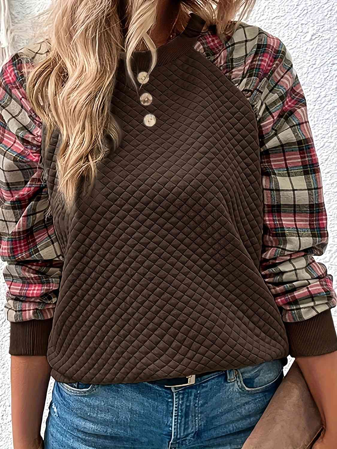 Plaid Round Neck Sweatshirt - FunkyPeacockStore (Store description)