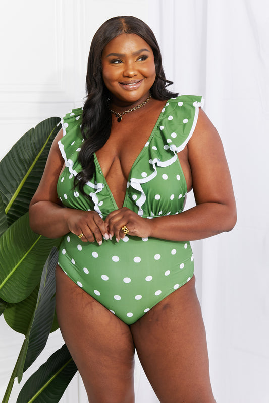 Marina West Swim Moonlit Dip Ruffle Plunge Swimsuit in Mid Green - FunkyPeacockStore (Store description)