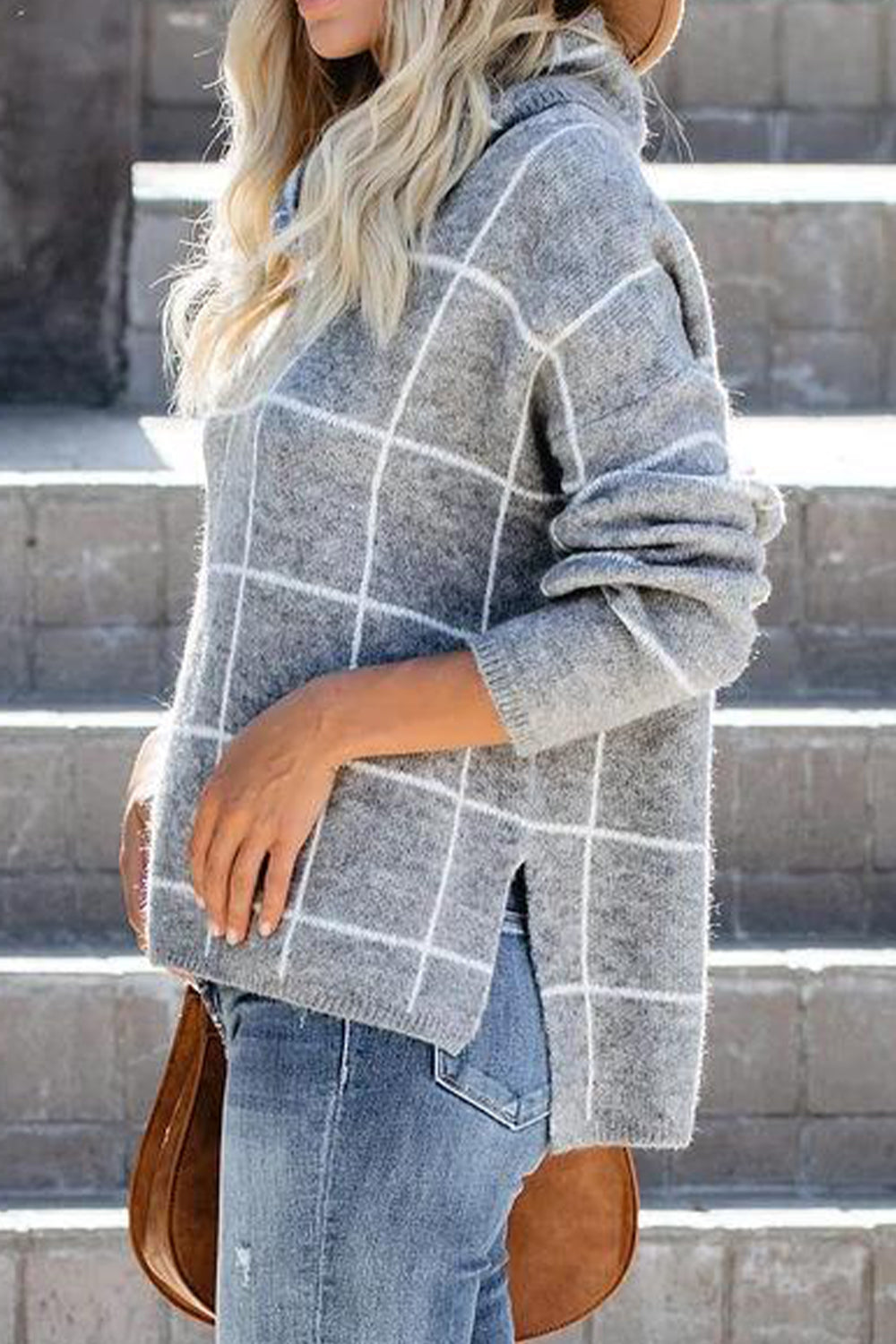 Plaid Turtleneck Drop Shoulder Sweater - FunkyPeacockStore (Store description)