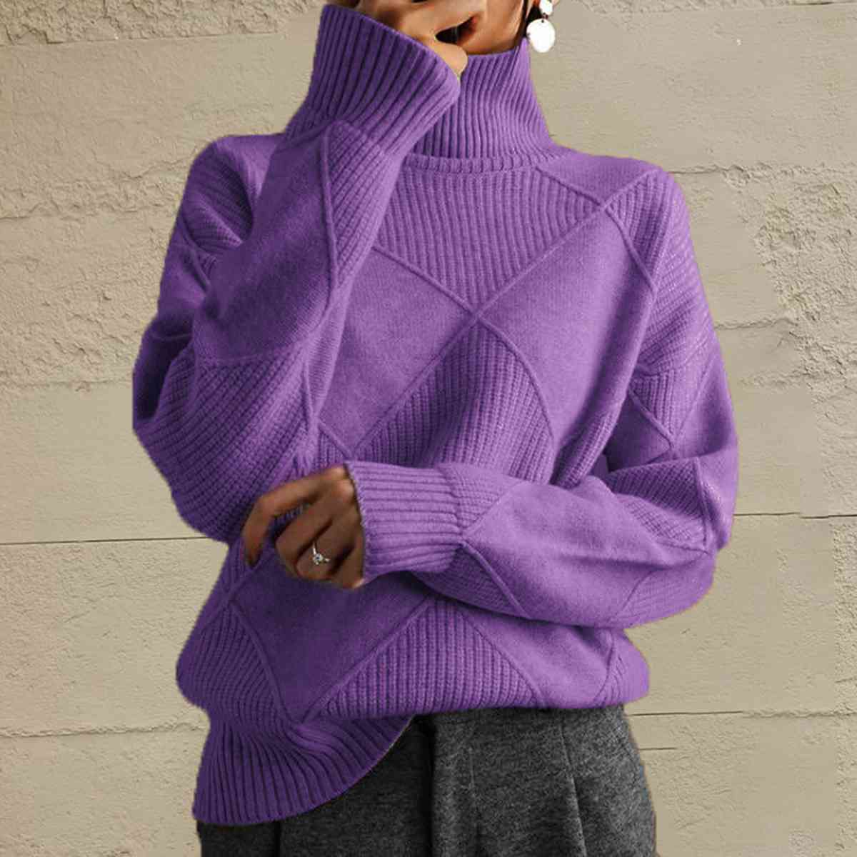 Geometric Turtleneck Long Sleeve Sweater - FunkyPeacockStore (Store description)