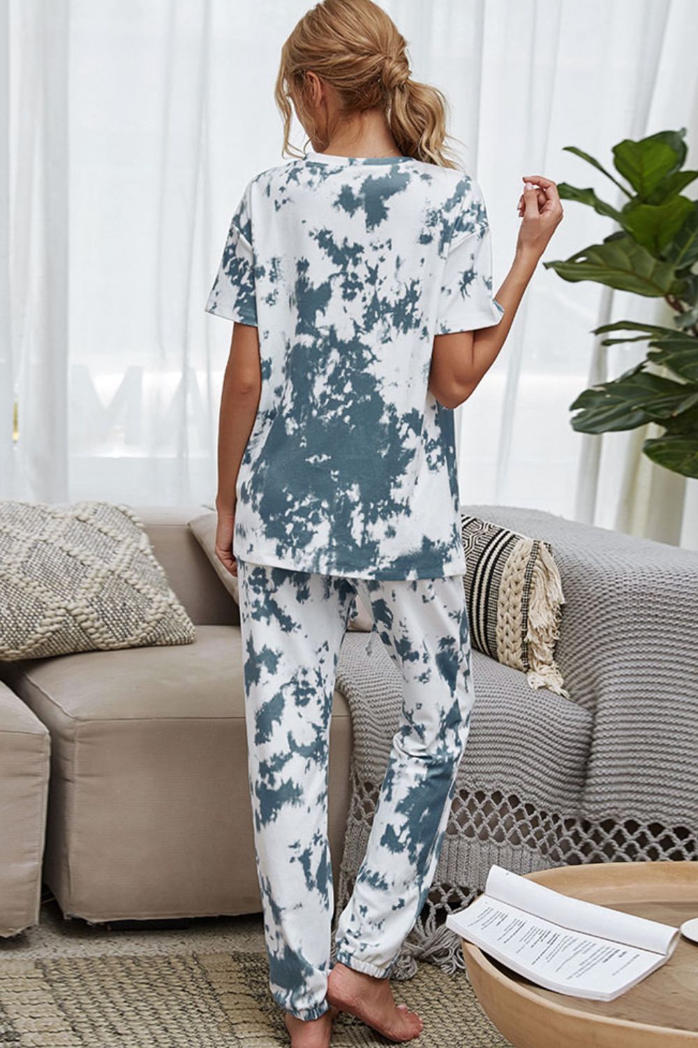 Tie-Dye Tee and Drawstring Waist Joggers Lounge Set - FunkyPeacockStore (Store description)