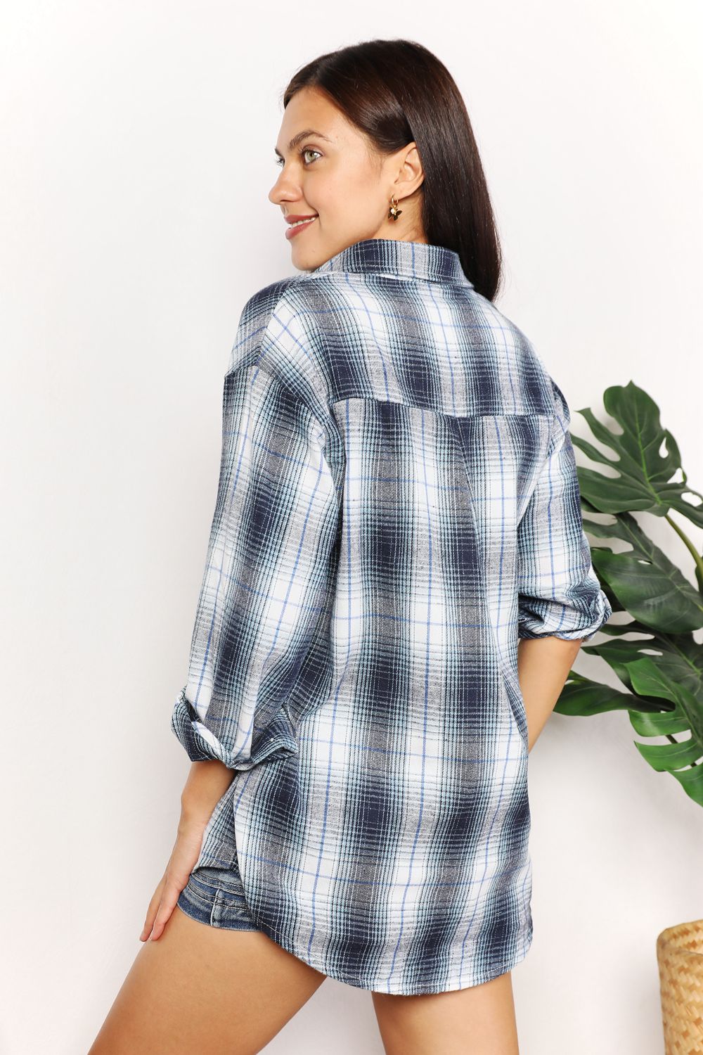 Double Take Plaid Dropped Shoulder Shirt - FunkyPeacockStore (Store description)