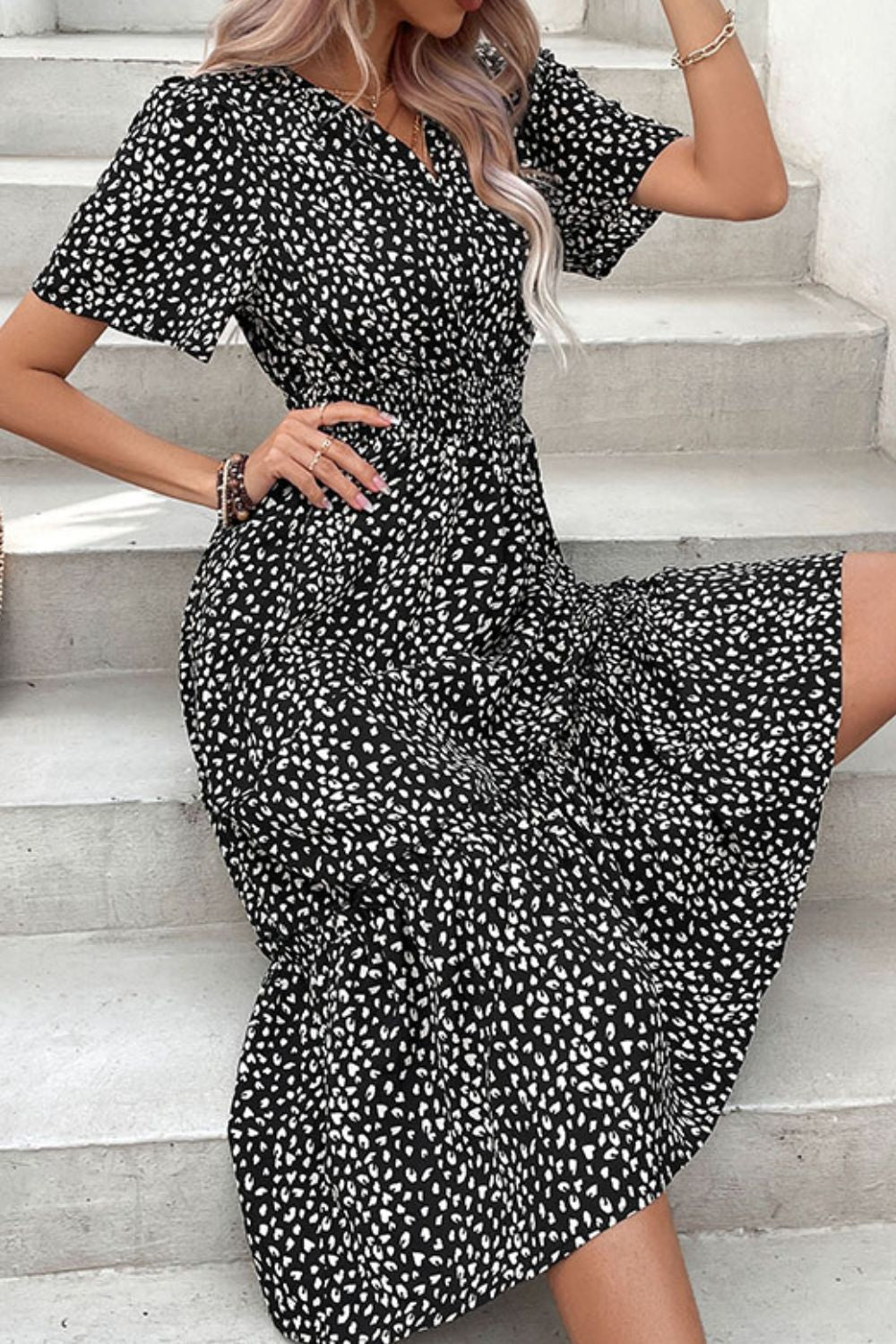 Leopard Print Short Sleeve Midi Dress - FunkyPeacockStore (Store description)