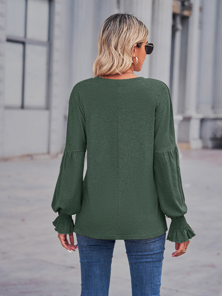 Round Neck Flounce Sleeve Blouse - FunkyPeacockStore (Store description)