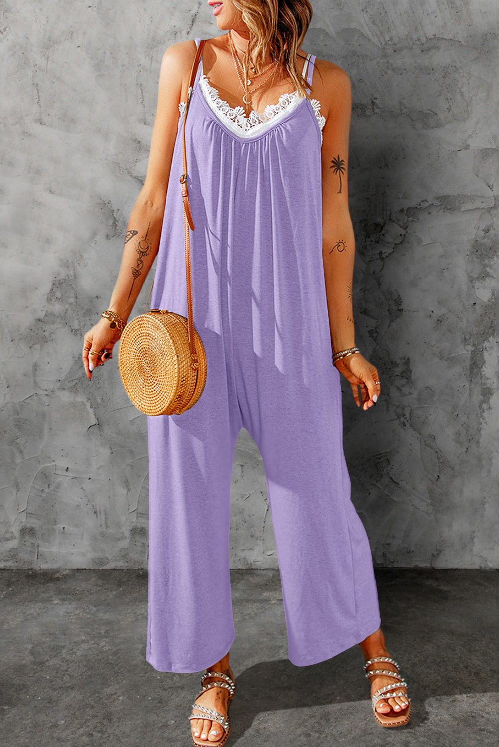 Spaghetti Strap Wide Leg Jumpsuit - FunkyPeacockStore (Store description)