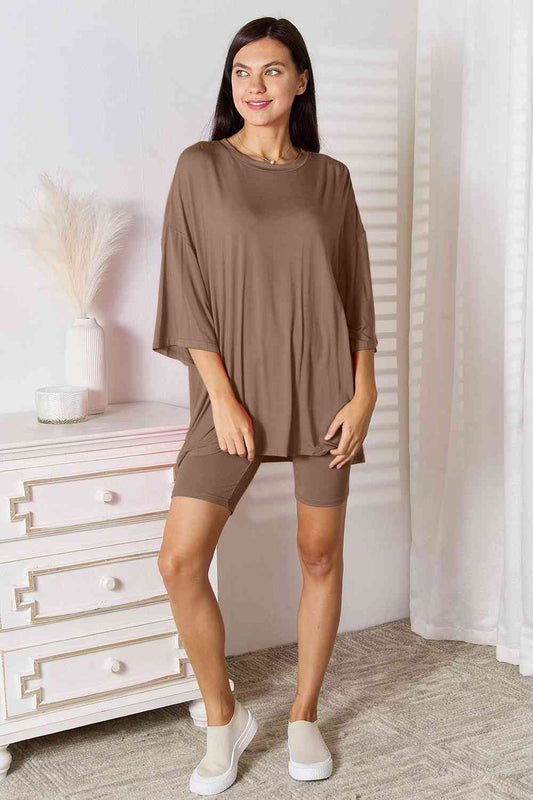 Basic Bae Soft Rayon Three-Quarter Sleeve Top and Shorts Set - FunkyPeacockStore (Store description)