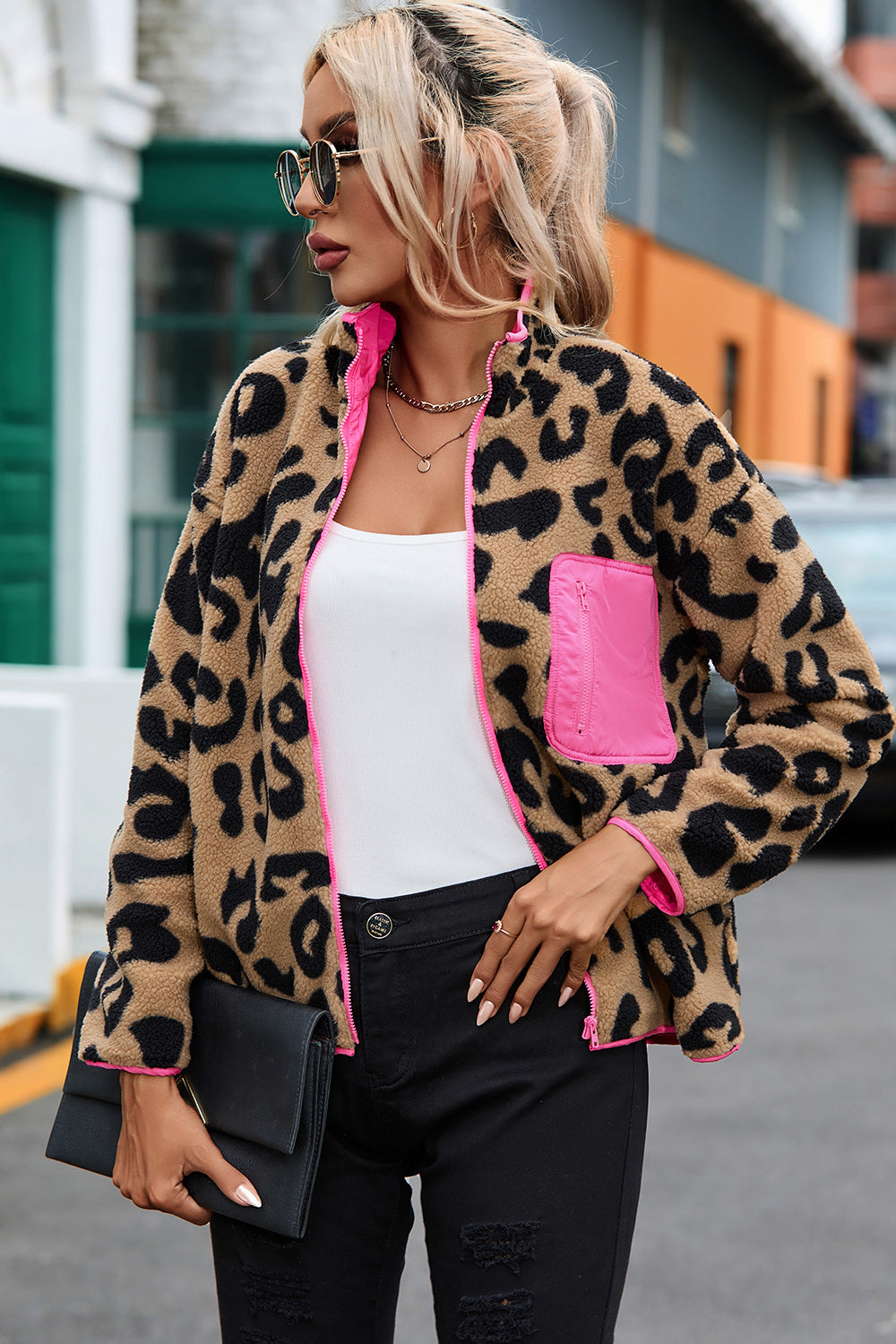 Leopard Zip-Up Dropped Shoulder Jacket - FunkyPeacockStore (Store description)