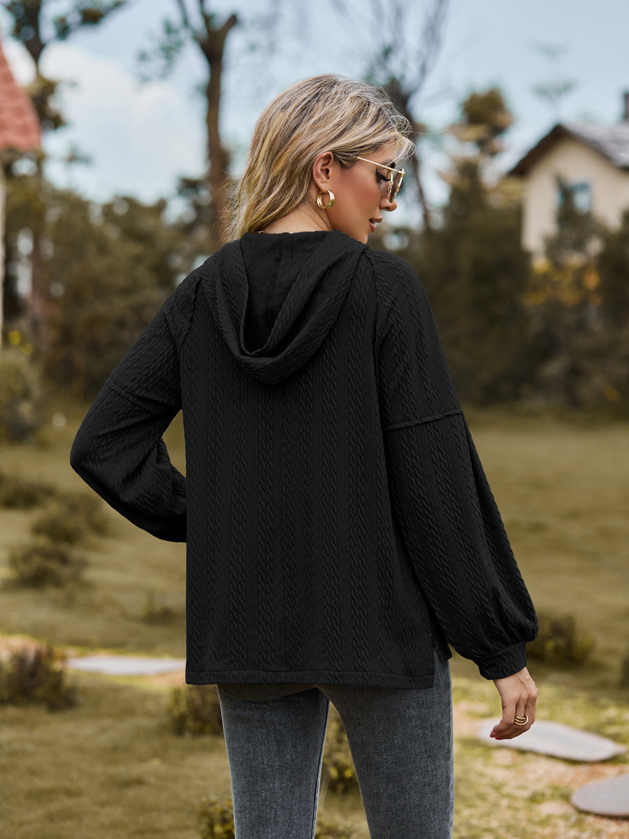 Cable-Knit Dropped Shoulder Hoodie - FunkyPeacockStore (Store description)