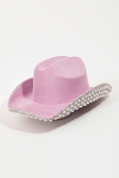 Fame Pave Rhinestone Pearl Trim Cowboy Hat - FunkyPeacockStore (Store description)