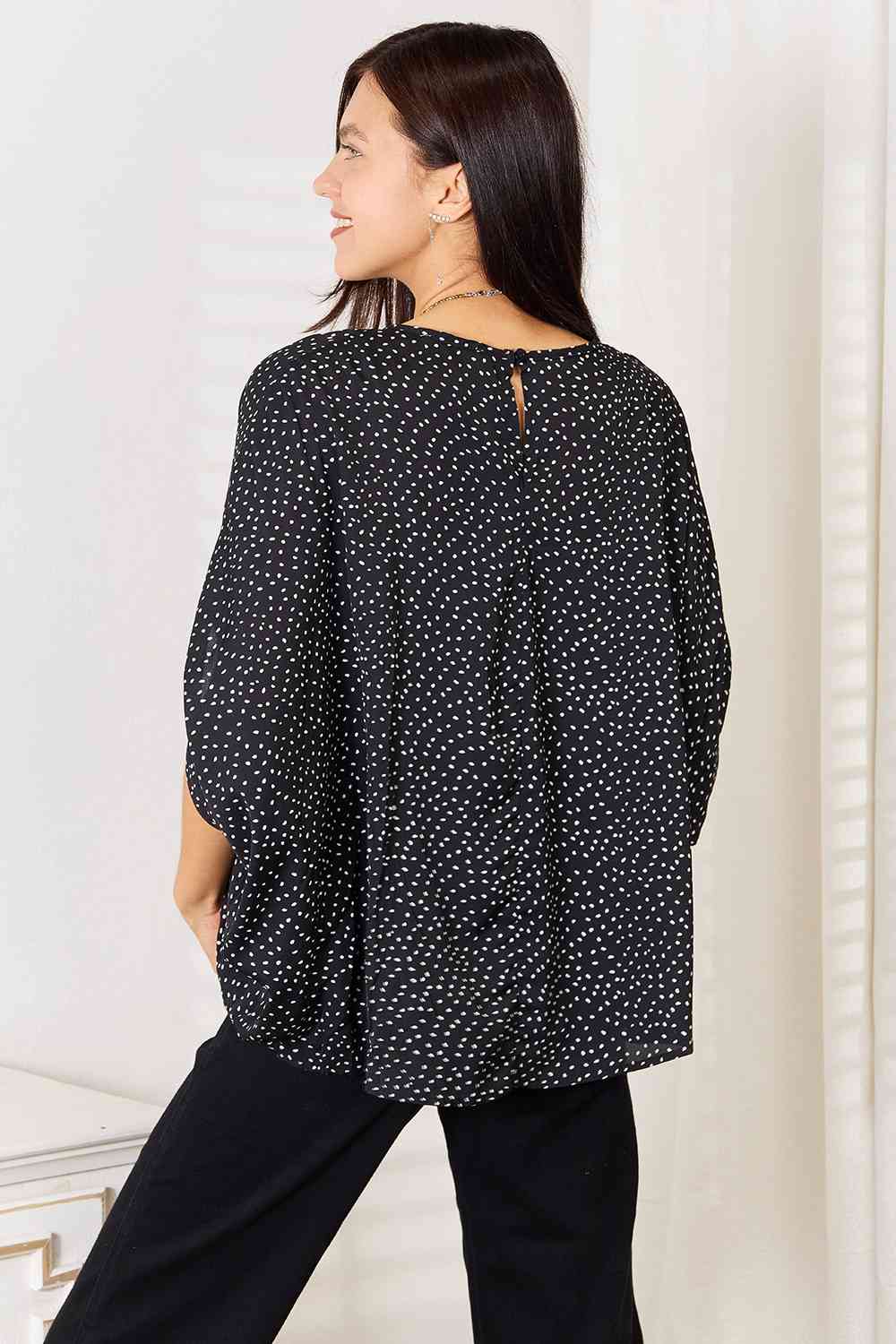 Double Take Printed Dolman Sleeve Round Neck Blouse - FunkyPeacockStore (Store description)