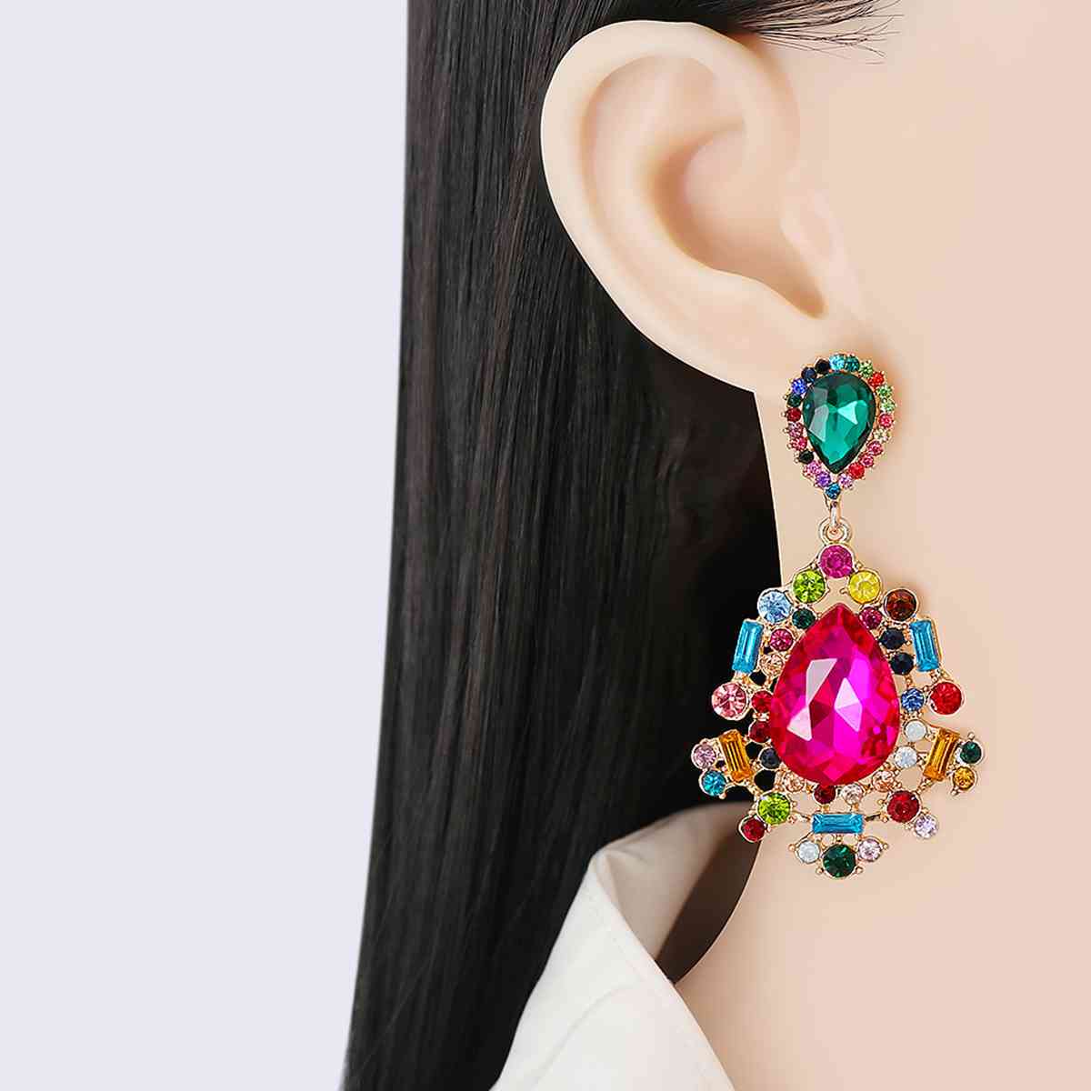 Teardrop Shape Rhinestone Alloy Dangle Earrings - FunkyPeacockStore (Store description)