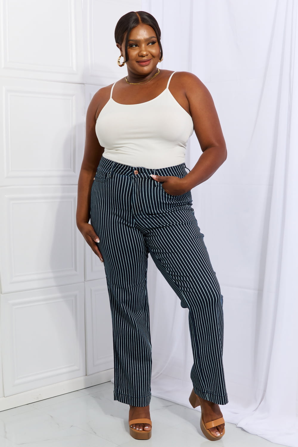 Judy Blue Cassidy High Waisted Tummy Control Striped Straight Jeans - FunkyPeacockStore (Store description)